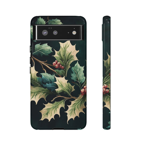 Dark Green Festive Holly in Watercolor - Impact Resistant Phone Case Google Pixel 6 Glossy